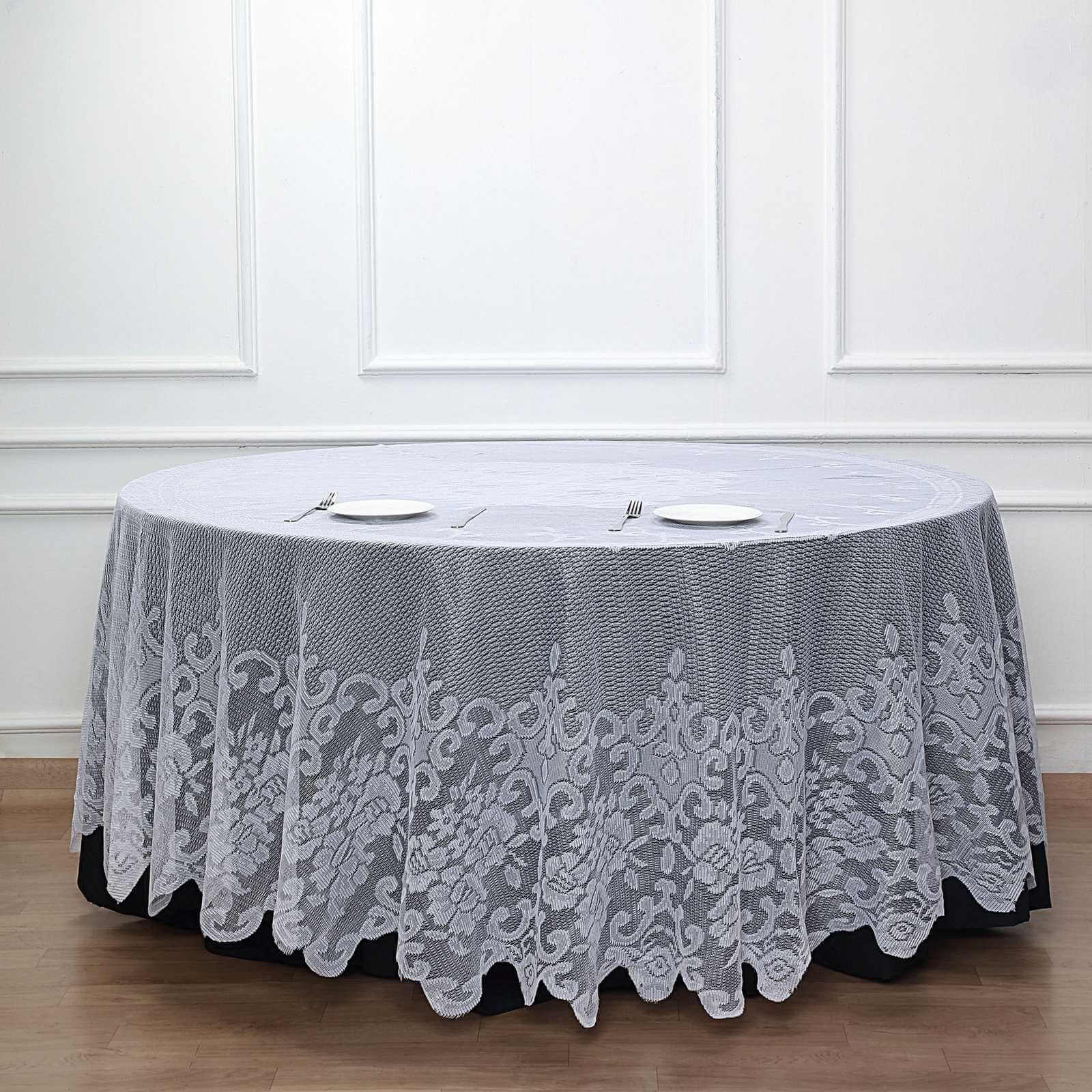 Lace 120" Round Tablecloth White - Seamless Premium Design for Upscale Celebrations
