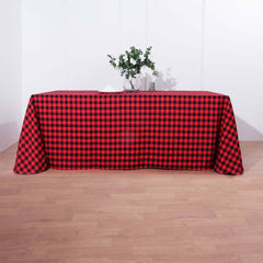 90"x156" Black Red Seamless Buffalo Plaid Rectangle Tablecloth, Checkered Polyester Tablecloth for 8 Foot Table With Floor-Length Drop