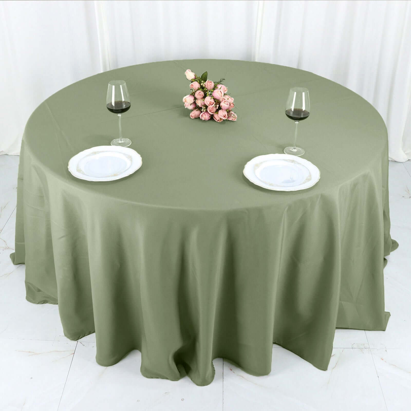 Polyester 132" Round Tablecloth Dusty Sage Green - Seamless Chic Table Cover