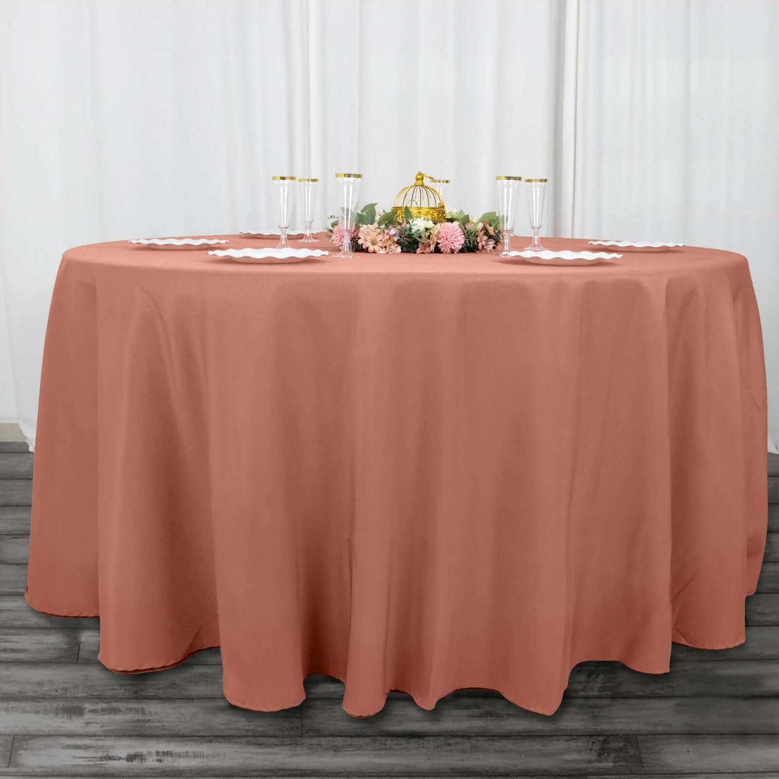 Premium Polyester 120" Round Tablecloth Terracotta (Rust) - Seamless 220GSM Wrinkle-Resistant Table Cover