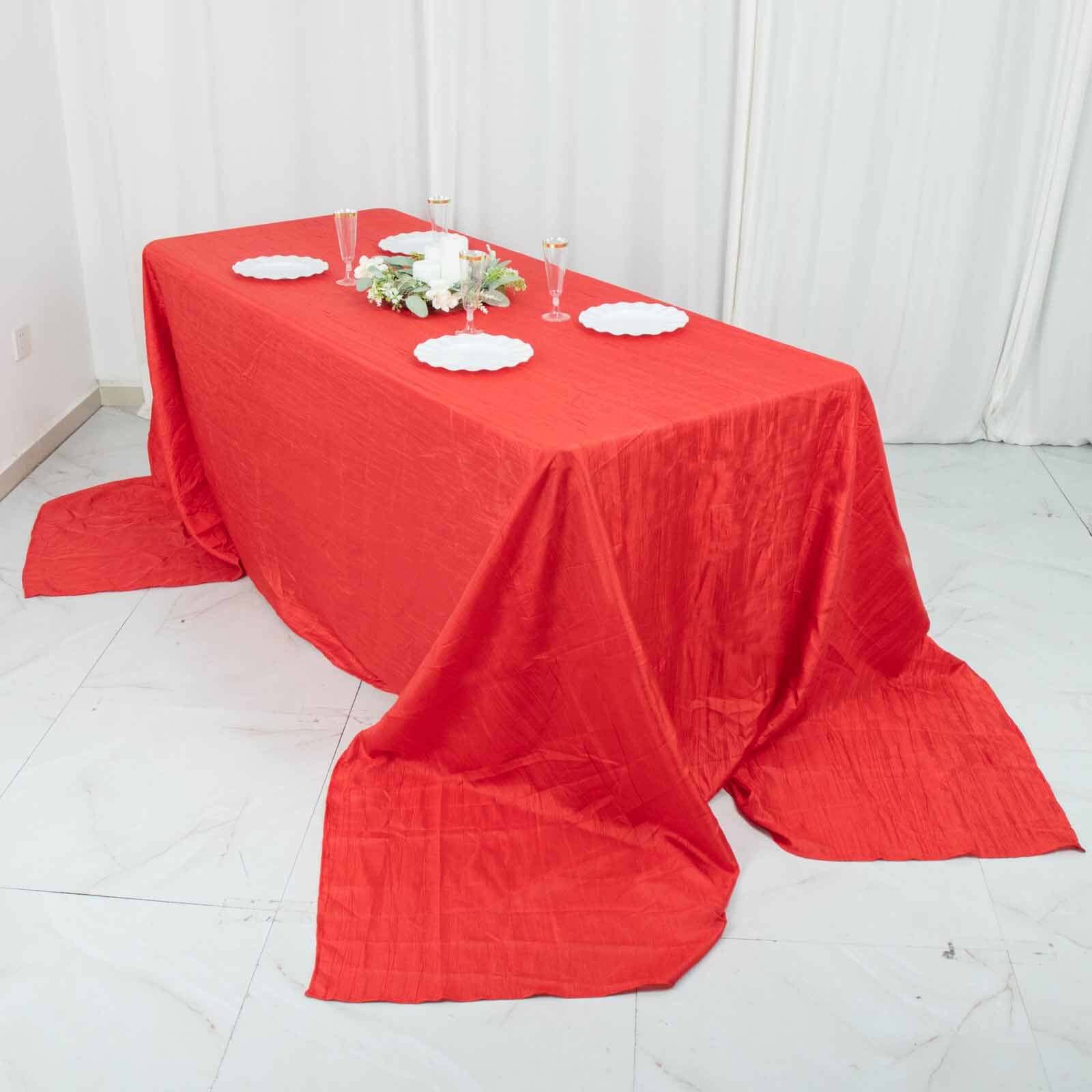 Taffeta 90"x156" Rectangle Tablecloth Red - Accordion Crinkle Seamless Table Cover