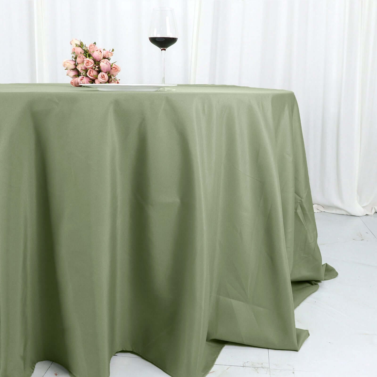 Polyester 132" Round Tablecloth Dusty Sage Green - Seamless Chic Table Cover