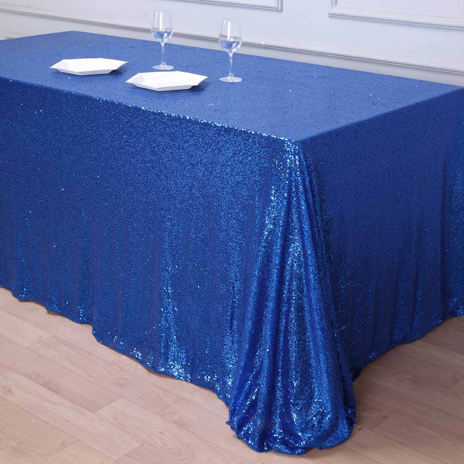 Sequin 90"x156" Rectangle Tablecloth Royal Blue - Seamless Twinkling Table Cover