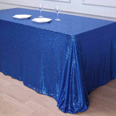 Sequin 90"x156" Rectangle Tablecloth Royal Blue - Seamless Twinkling Table Cover