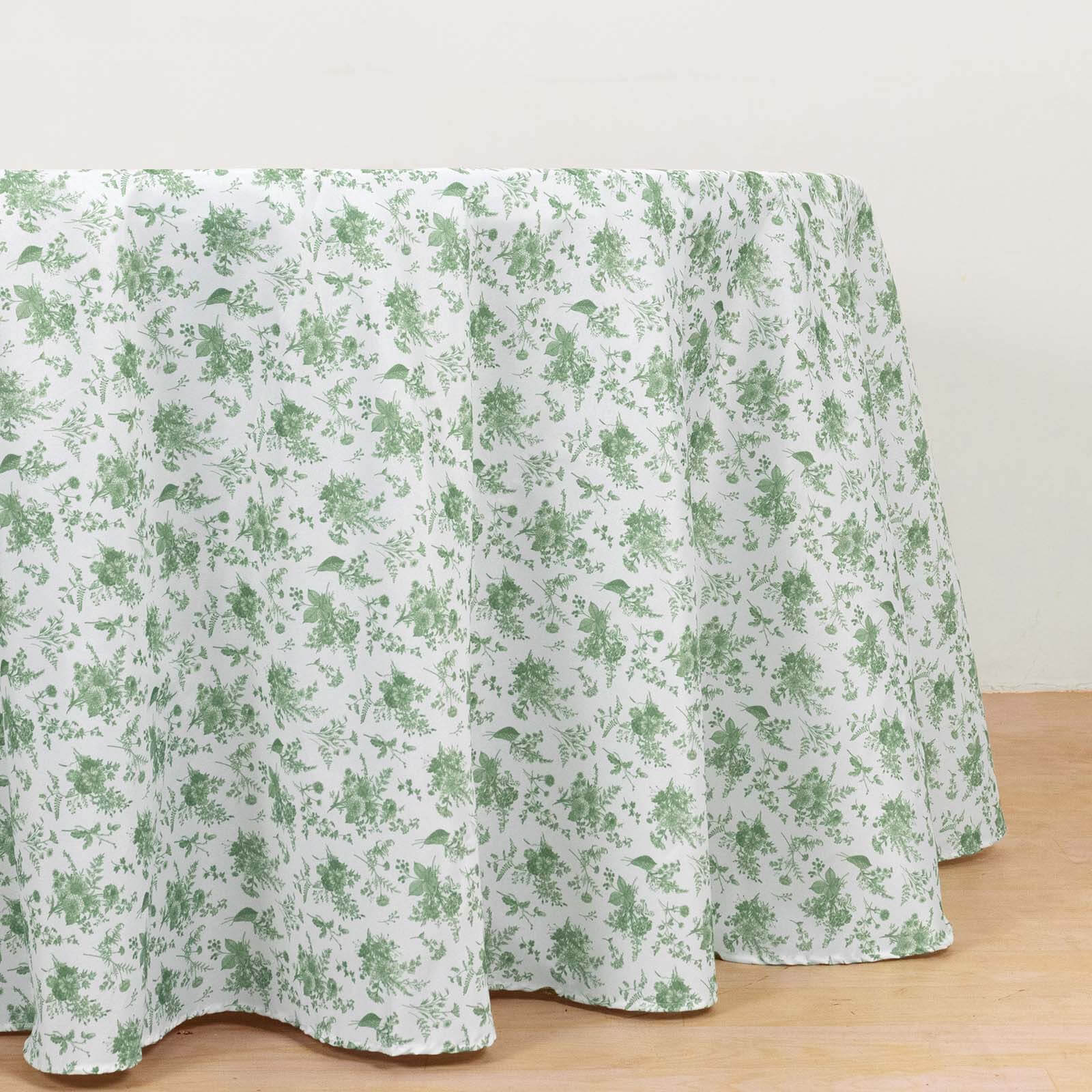 Polyester 120" Round Tablecloth Dusty Sage Green French Toile Pattern Seamless Table Cover for Upscale Dining