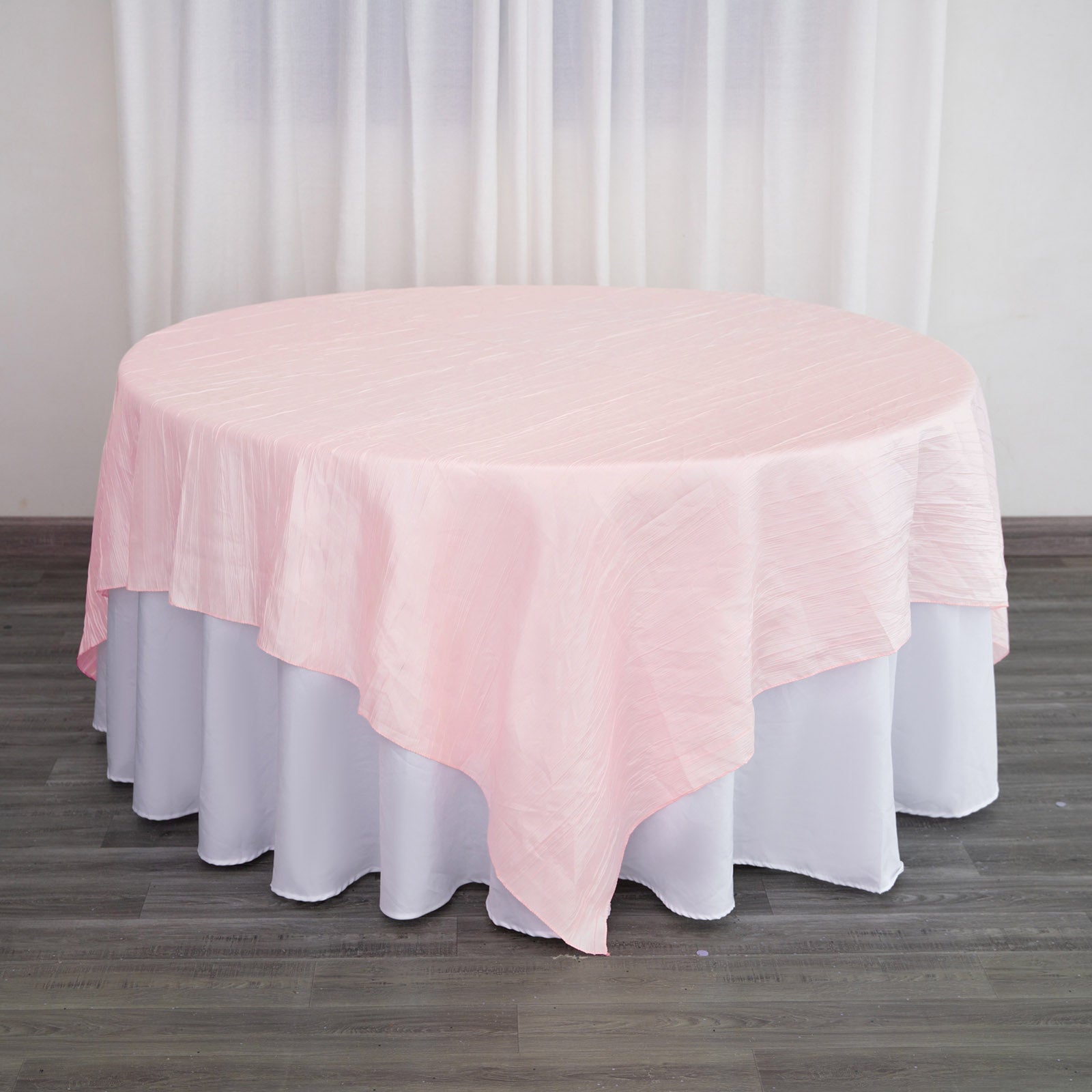 Taffeta 90"x90" Table Overlay Square Tablecloth Blush- Accordion Crinkle Table Cover