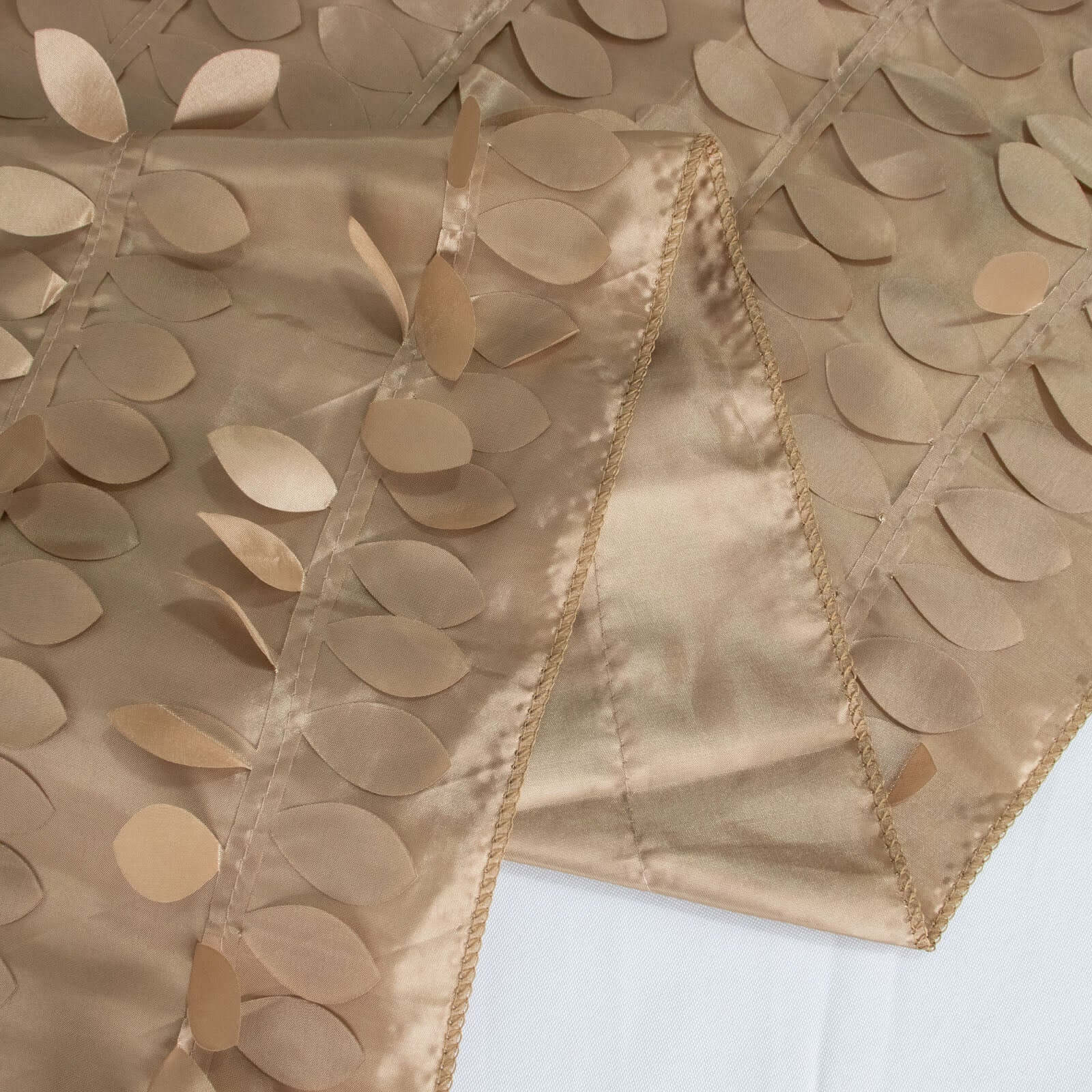 Taffeta 120" Round Tablecloth Taupe Leaf | 3D Leaf Petal Design Seamless Table Cover