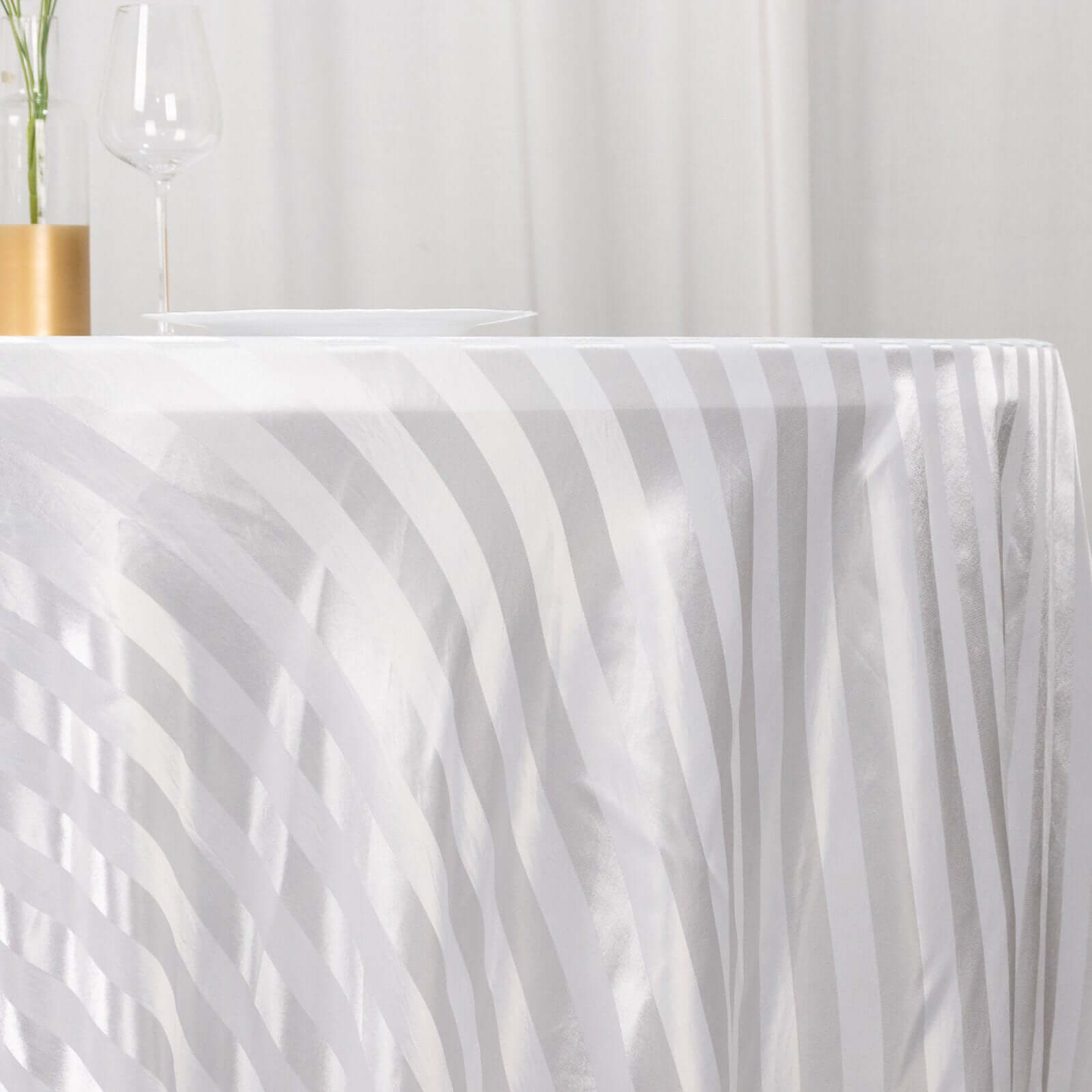 Satin Striped 120" Round Tablecloth White Satin Stripe - Silky Smooth Seamless Wedding Decor