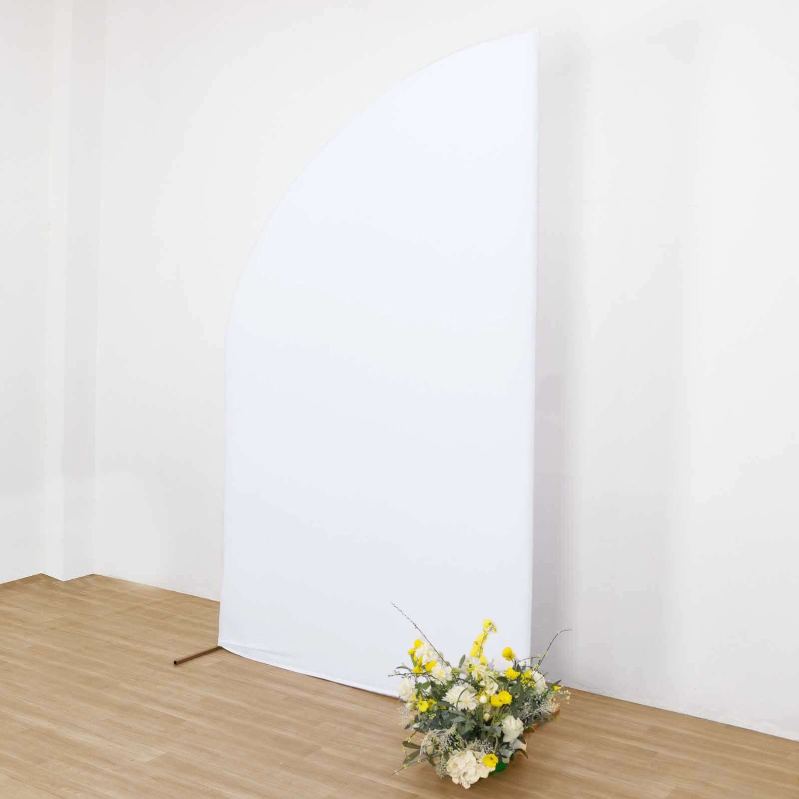 8ft White Spandex Fitted Wedding Arch Cover For Half Moon Top Chiara Backdrop Stand