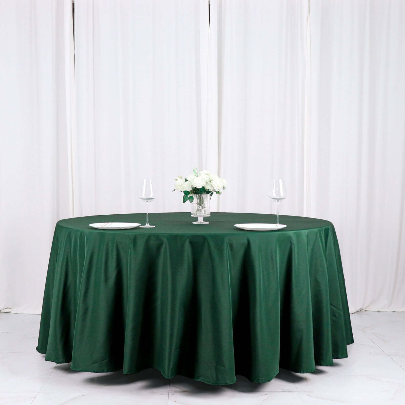 Polyester 120" Round Tablecloth Hunter Emerald Green - Seamless Wrinkle-Resistant Table Cover