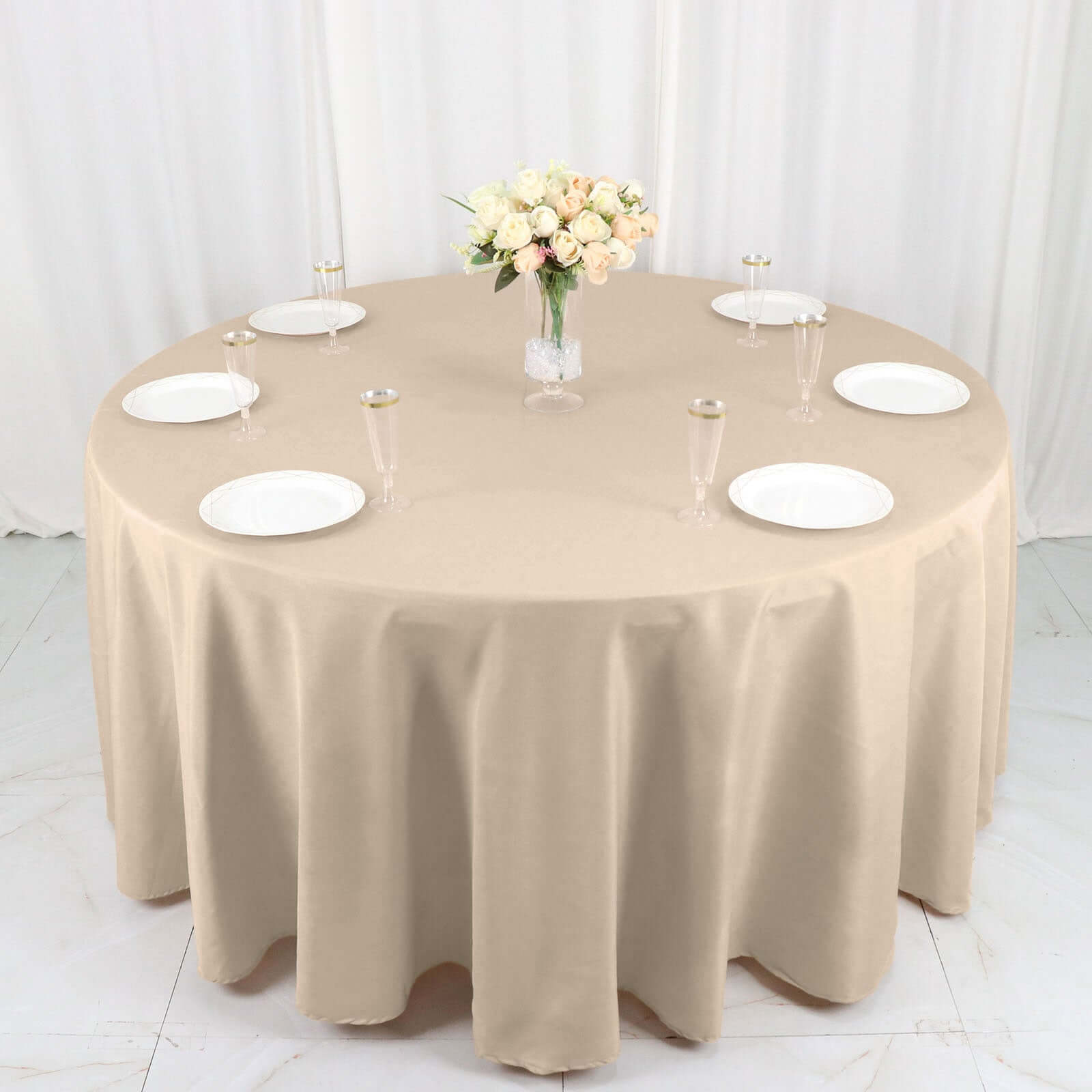 Polyester 120" Round Tablecloth Nude - Seamless Wrinkle-Resistant Table Cover