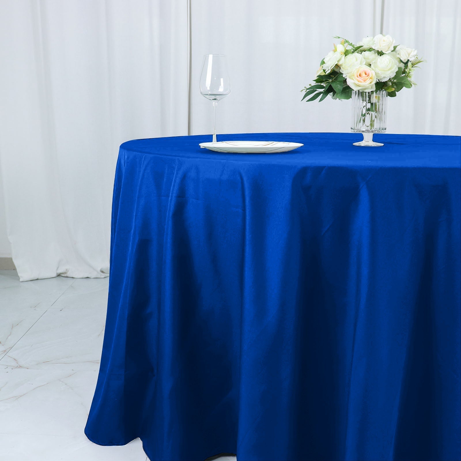 Cotton Blend 132" Round Tablecloth Royal Blue - Seamless Wrinkle-Resistant Table Cover