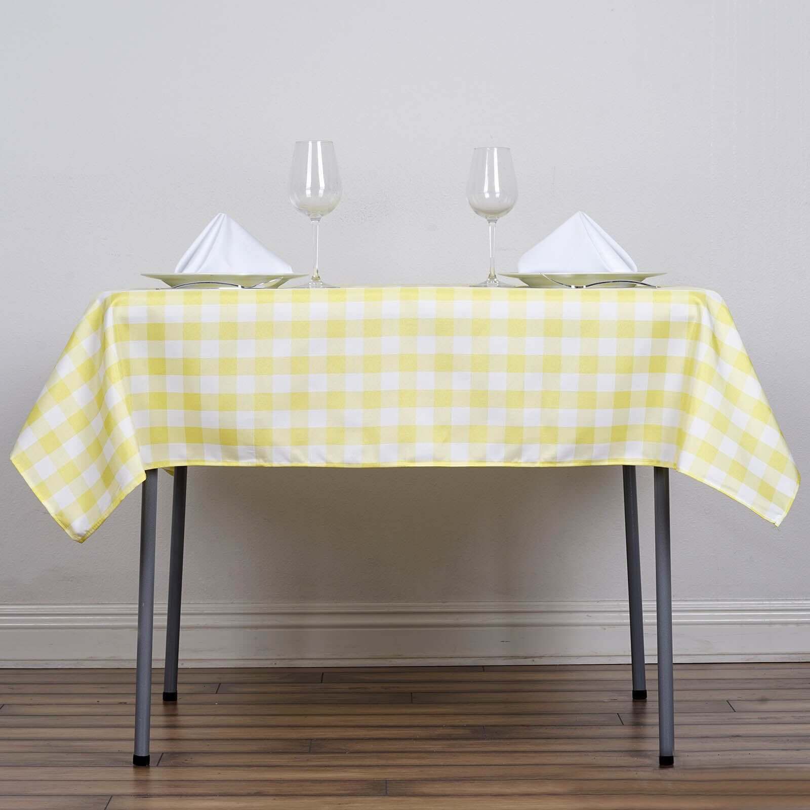 54"x54" White Yellow Seamless Buffalo Plaid Square Tablecloth, Checkered Gingham Polyester Tablecloth