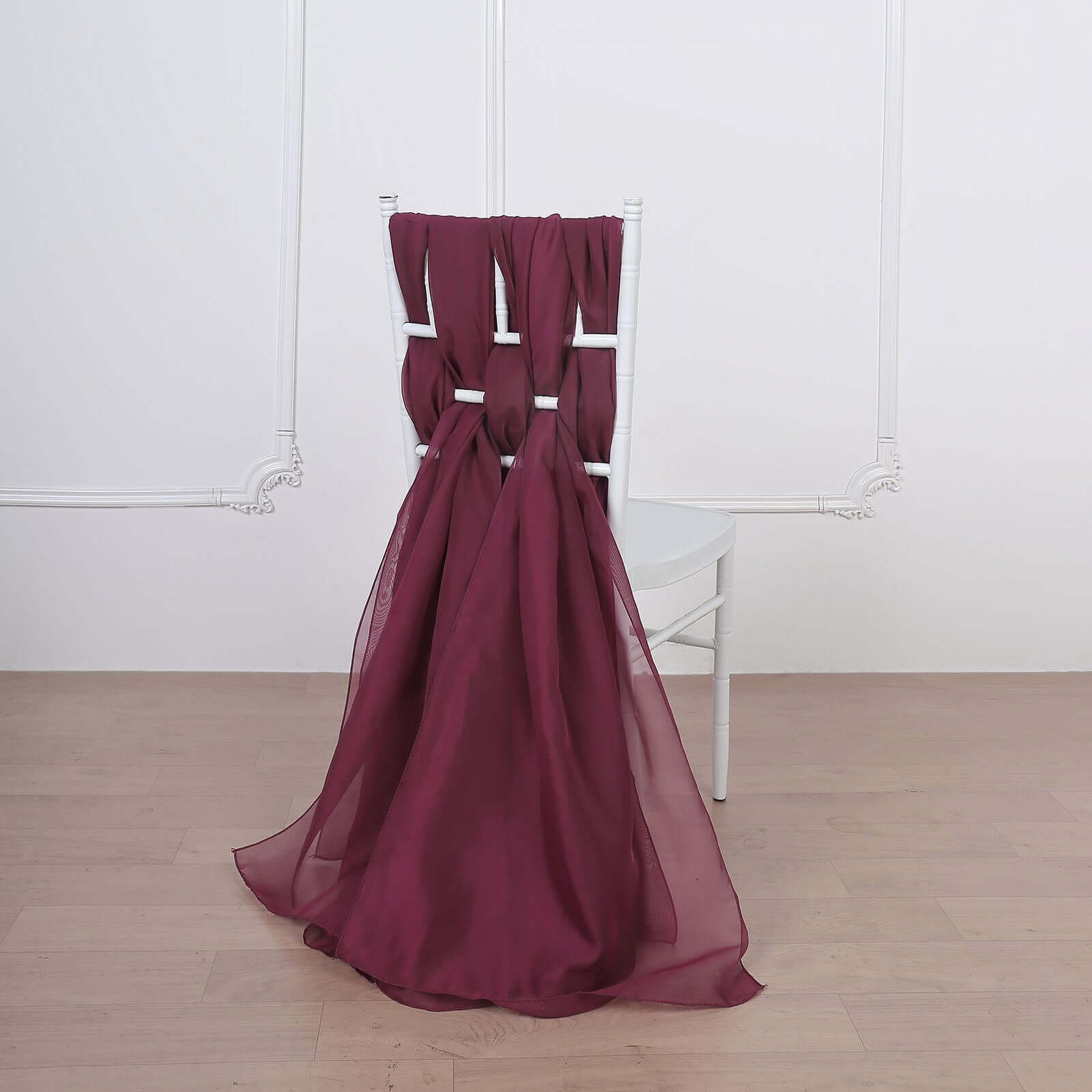 5 Pack Premium Chiffon Chair Sashes Burgundy - Soft & Lightweight Designer Chair Bows 22"x78"