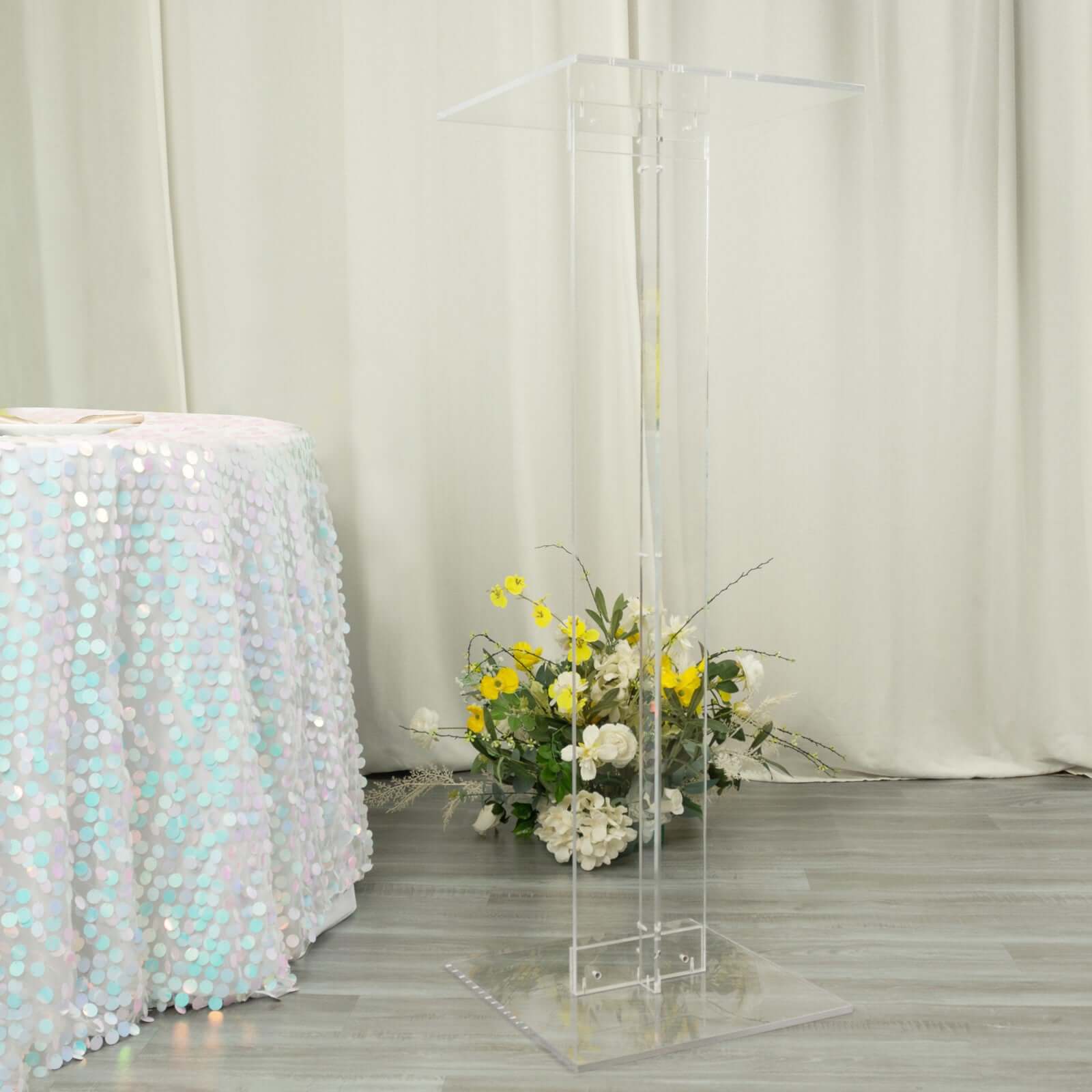 Acrylic Wedding Aisle Display Stand Flower Pedestal with Square Bases Clear - Durable 10mm Thick Centerpiece for Events 46"