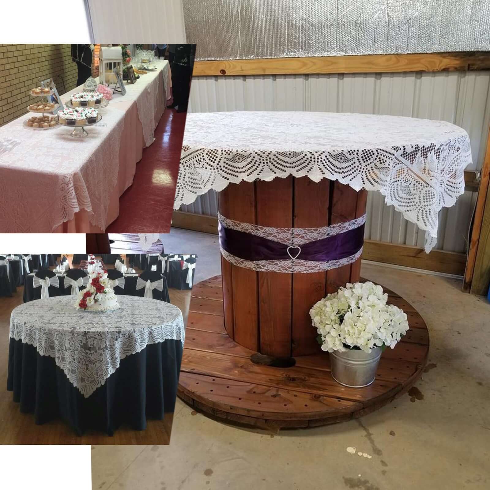Lace 54"x54" Table Overlay Square Tablecloth White - Stylish Victorian Design Event Decor