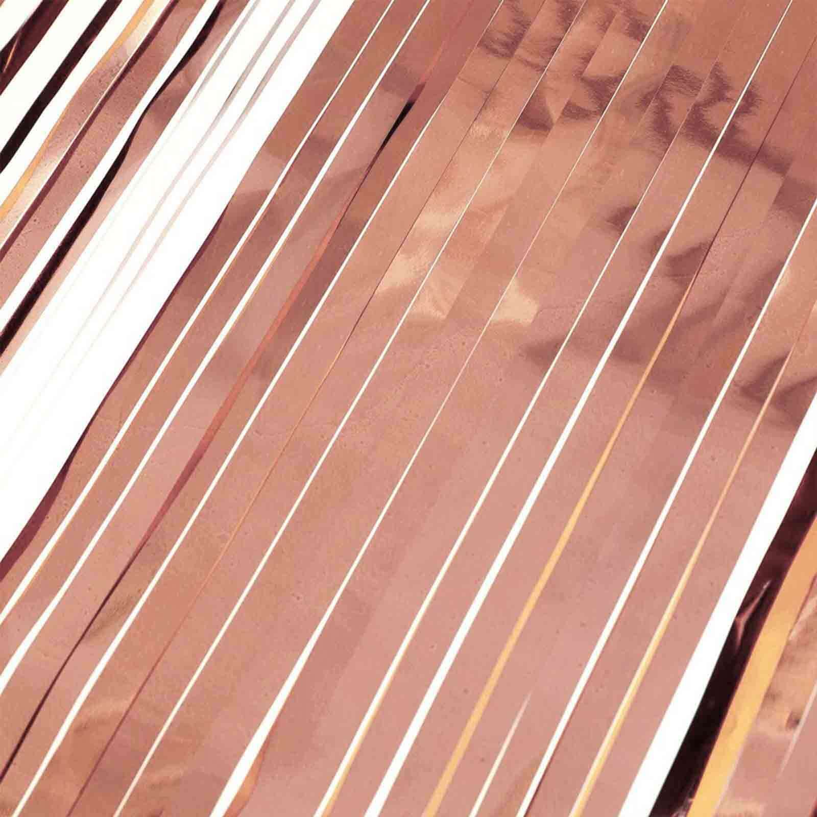 Metallic Foil Fringe Table Skirt Rose Gold with Self Adhesive Backing - Durable Tinsel Skirt for Parties 30"x9ft