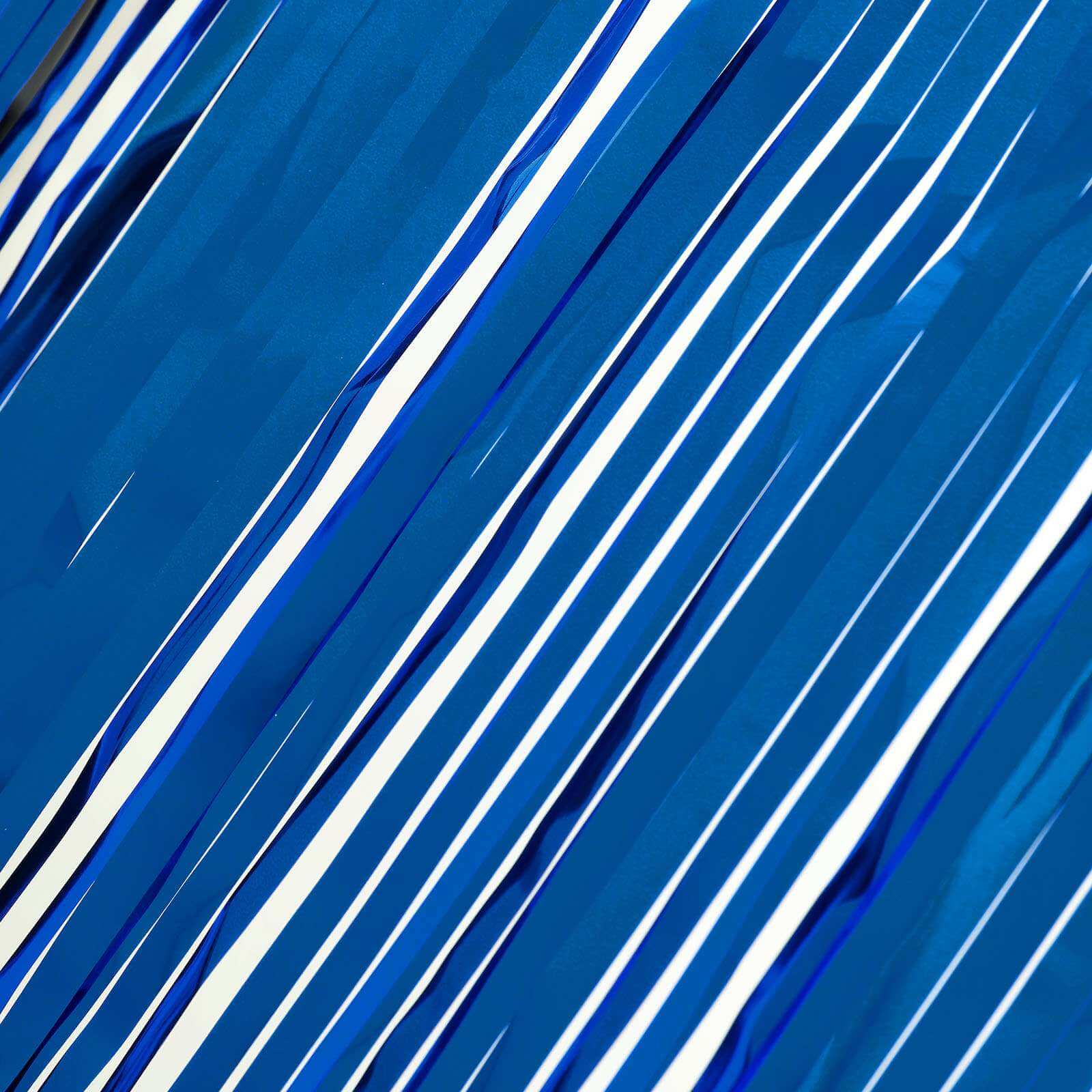 Metallic Foil Fringe Table Skirt Royal Blue with Self Adhesive Backing - Durable Tinsel Skirt for Parties 30"x9ft
