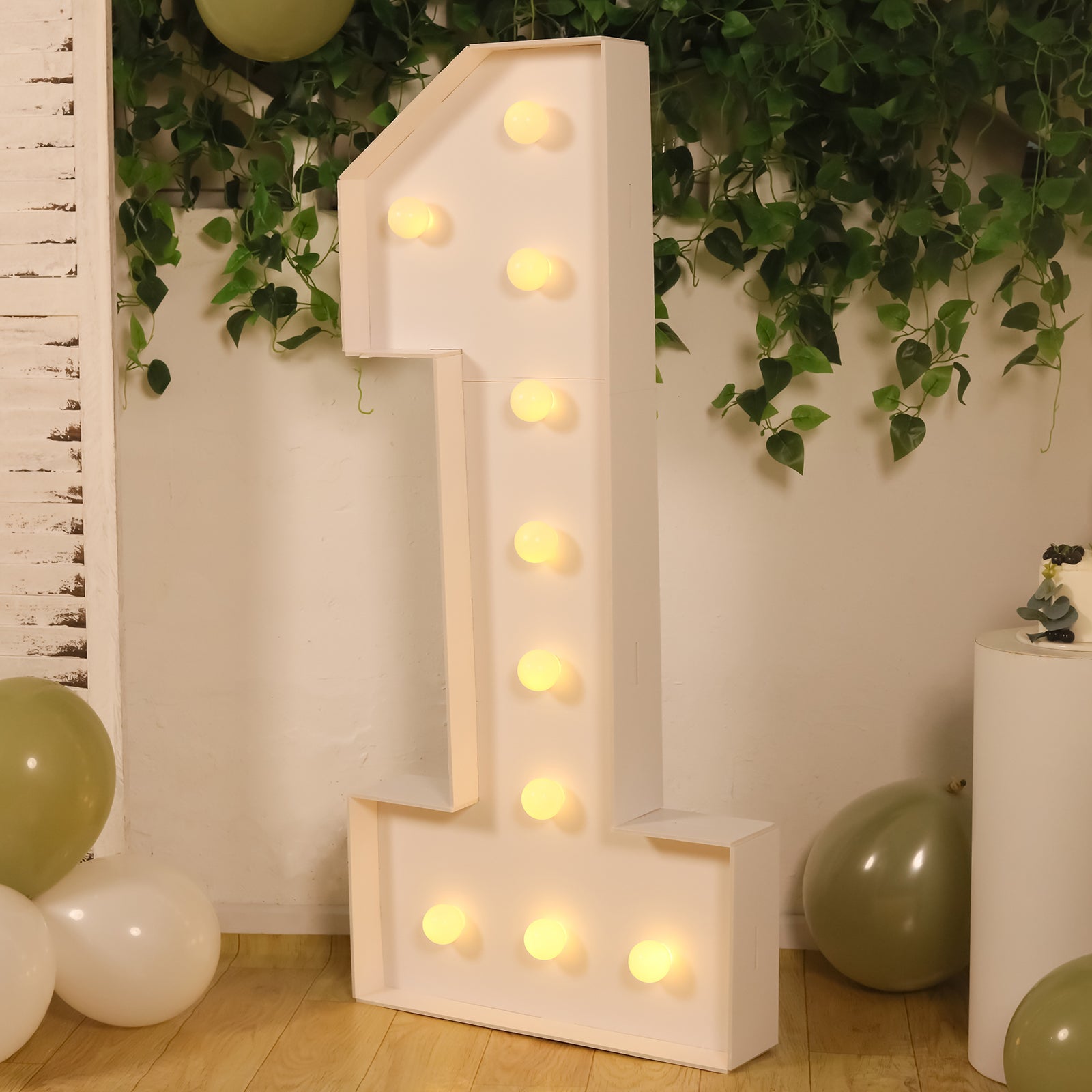 Giant LED Marquee Light Up Number "1", White 4ft Pre-Cut Foam Board with 10 Warm White Battery Operated LEDs, Glue Gun and Sticks