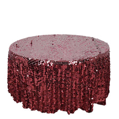 Sequin 120" Round Tablecloth Burgundy - Seamless Big Payette Table Cover