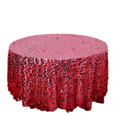 Sequin 120" Round Tablecloth Red - Seamless Big Payette Design Table Cover