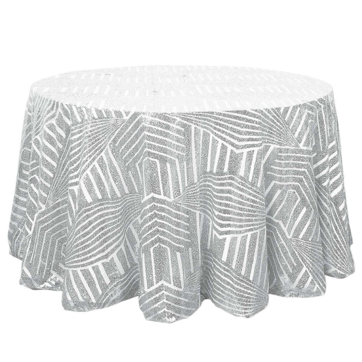 Sequin 120" Round Tablecloth Silver - Seamless Diamond Glitz Table Cover