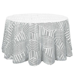 Sequin 120" Round Tablecloth Silver - Seamless Diamond Glitz Table Cover