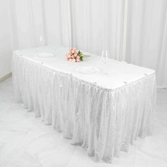 Sequin 17ft Table Skirt Silver Gold - Pleated Satin With Top Velcro Strip
