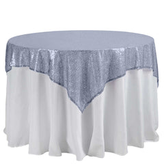 Sequin 60"x60" Table Overlay Square Tablecloth Dusty Blue - Luxe Wedding Table Topper
