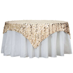 Sequin 72"x72" Table Overlay Square Tablecloth Champagne - Big Payette Table Cover