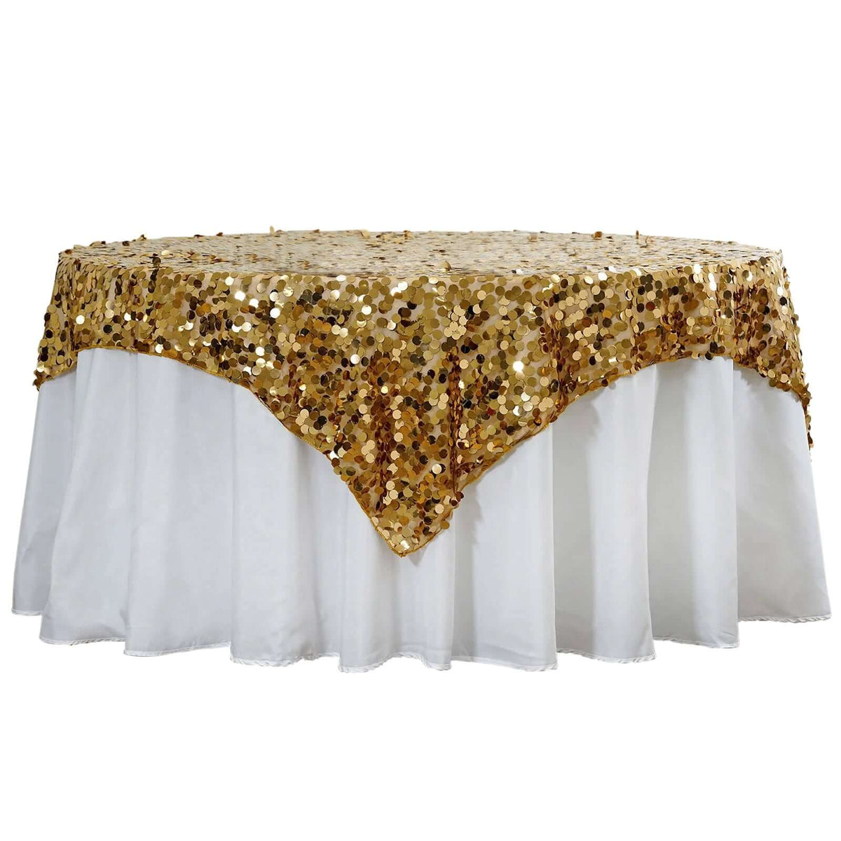 Sequin 72"x72" Table Overlay Square Tablecloth Gold - Big Payette Table Cover