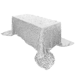 Sequin 90"x156" Rectangle Tablecloth Silver - Seamless Big Payette Table Cover