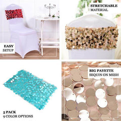 5 Pack Big Payette Sequin 13"x10" Chair Sash Bands Hunter Emerald Green - Stylish Glittering Decor for Weddings & Gatherings