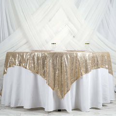 Sequin 90"x90" Table Overlay Square Tablecloth Champagne - Sparkly Table Cover
