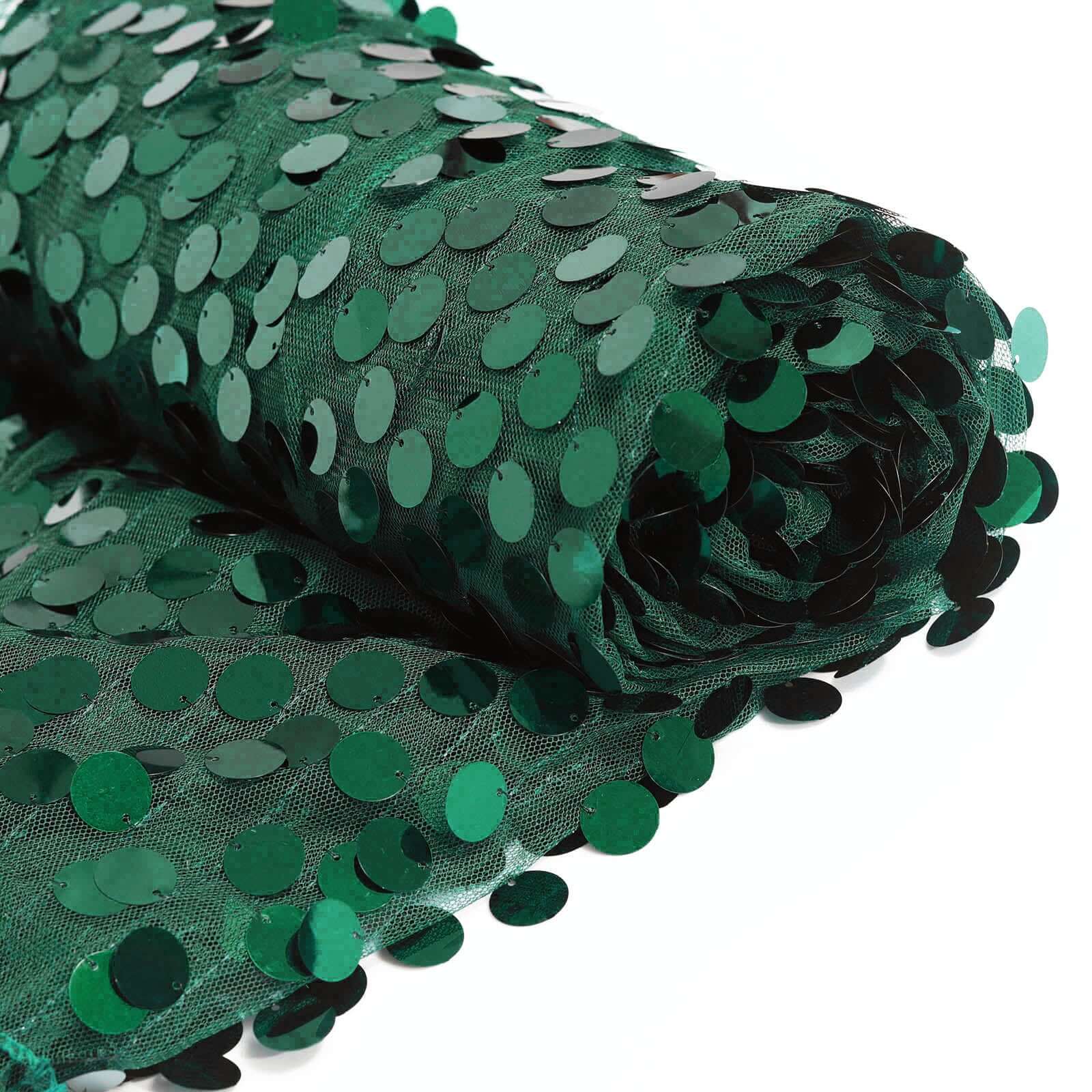 54"x4 Yards Hunter Emerald Green Big Payette Sequin Fabric Roll, Mesh Sequin DIY Craft Fabric Bolt
