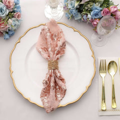 Sequin Tulle 20"x20" Napkin Rose Gold - Embroidered Leaf Vine Dinner Napkins