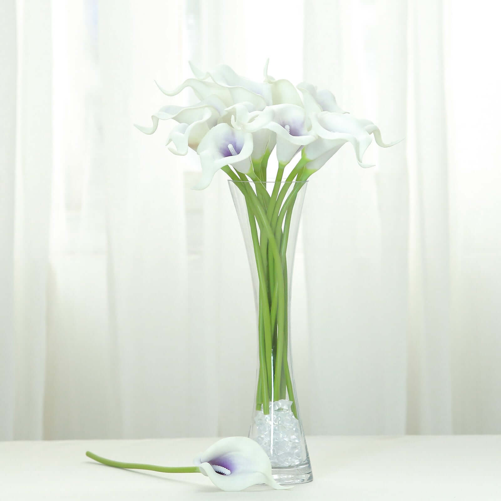 20 Stems 14" White Purple Artificial Poly Foam Calla Lily Flowers