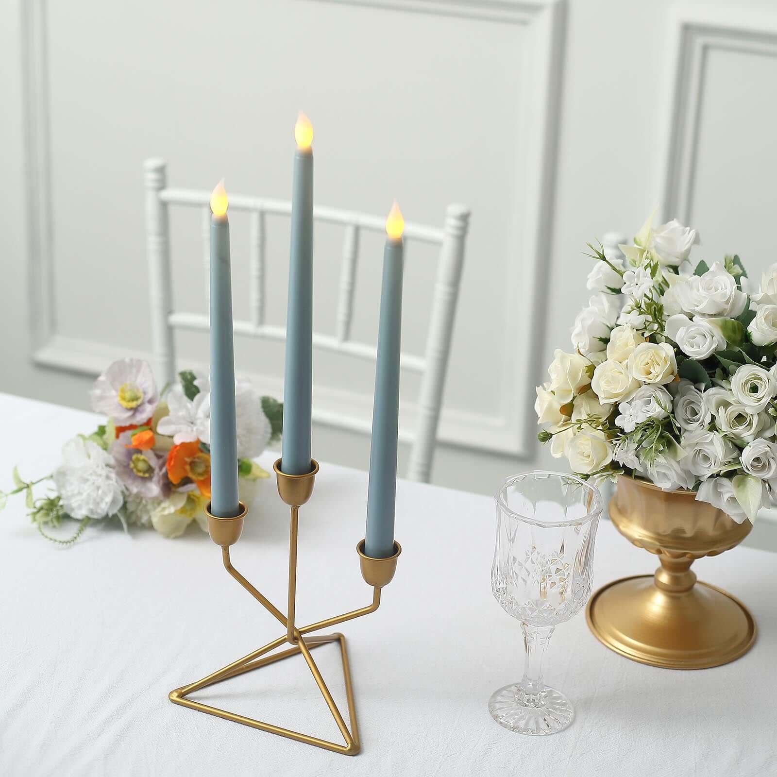 3-Pack LED Decorative Lighting Warm Flickering Dusty Blue - Flameless Taper Candles 11"
