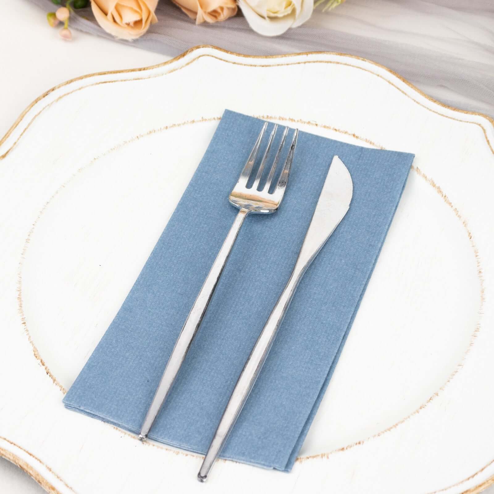 20-Pack Paper Linen-Like Napkins Dusty Blue - Disposable Hygienic Airlaid Guest Towels 8.5"x4"
