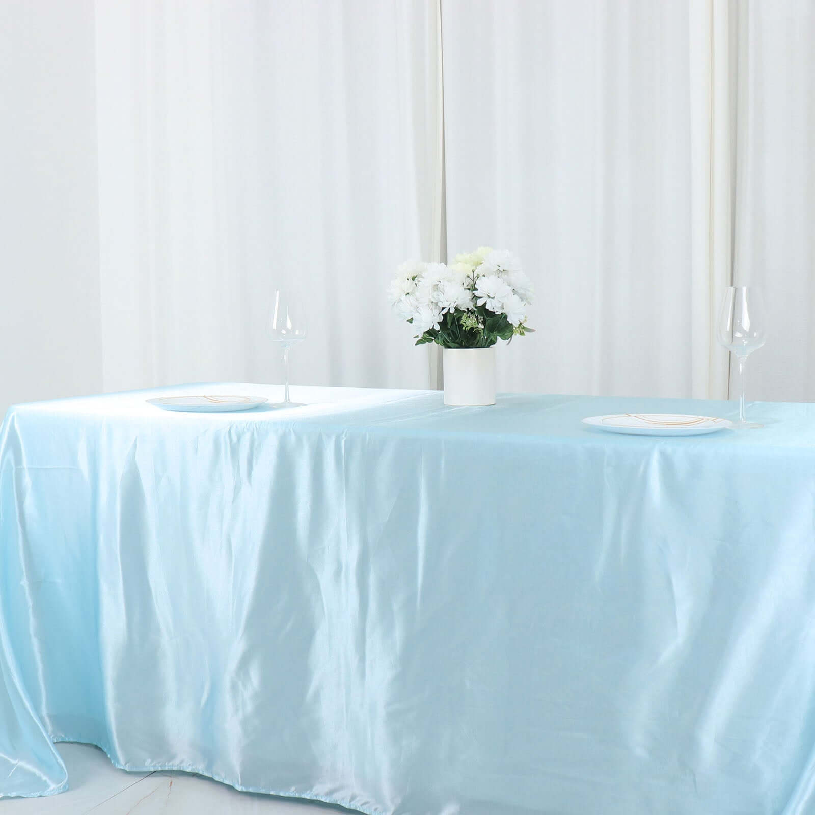 Satin Rectangular 90"x132" Tablecloth Light Blue Satin - Seamless Table Cover