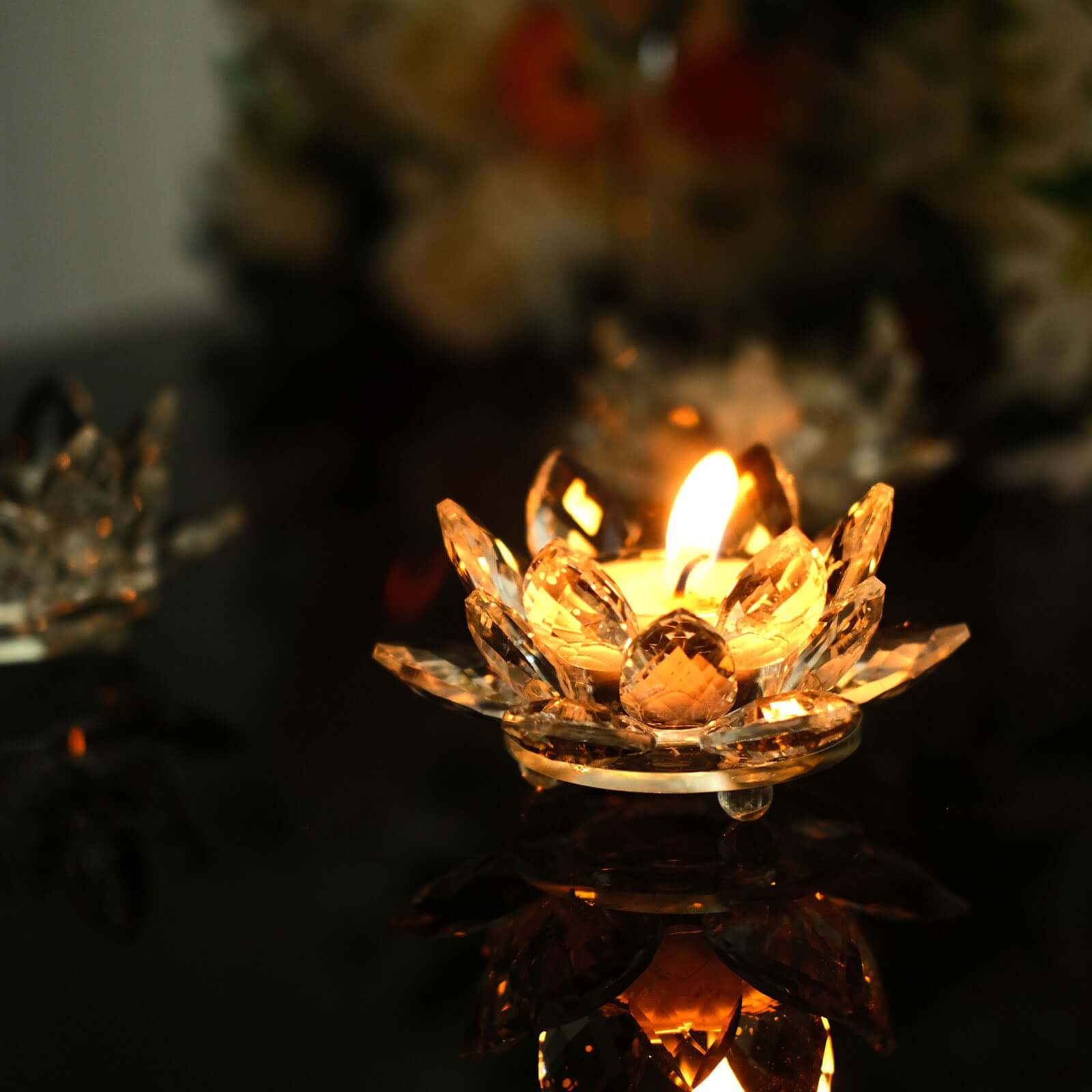 2 Pack Clear 4.5" Crystal Glass Lotus Flower Votive Candle Holders, Tealight Taper Candle Stands