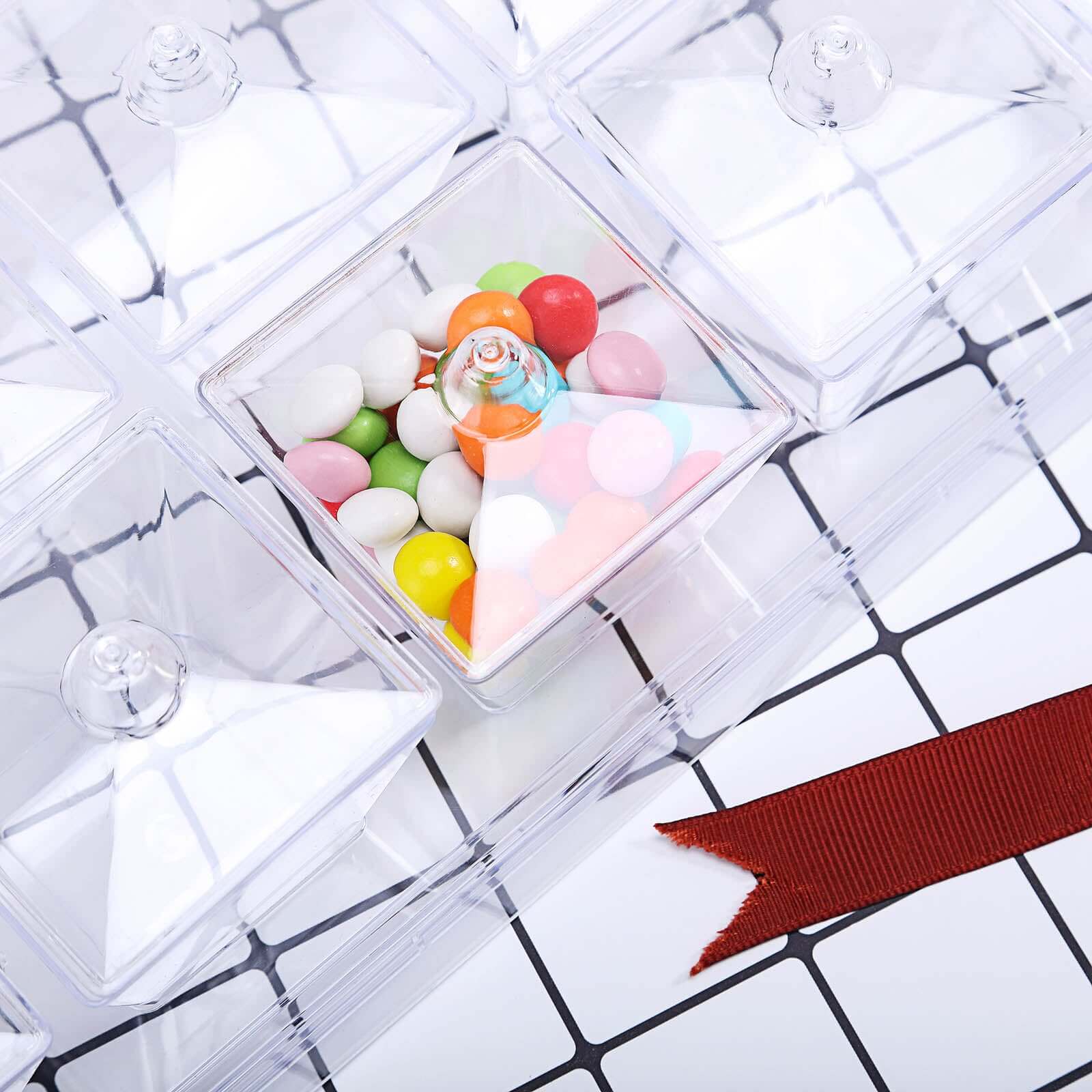 20-Pack Appetizer Cups Square Design Clear - Plastic Disposable Dessert Cups with Tray and Lids 3oz