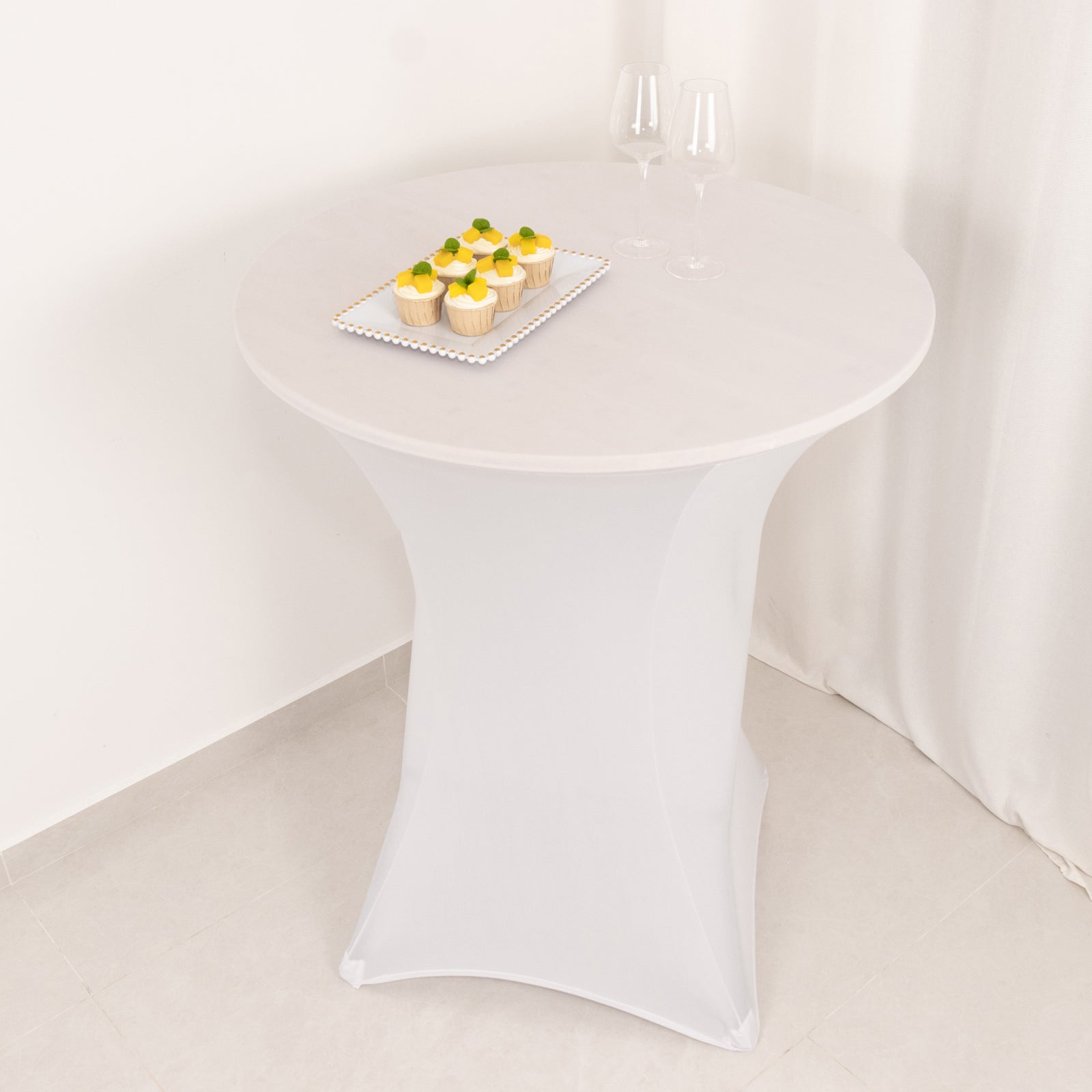 Spandex 33"-36" Round Cocktail Table Cover White - Easy to Maintain Stretch Fitted Highboy Tablecloth for Events