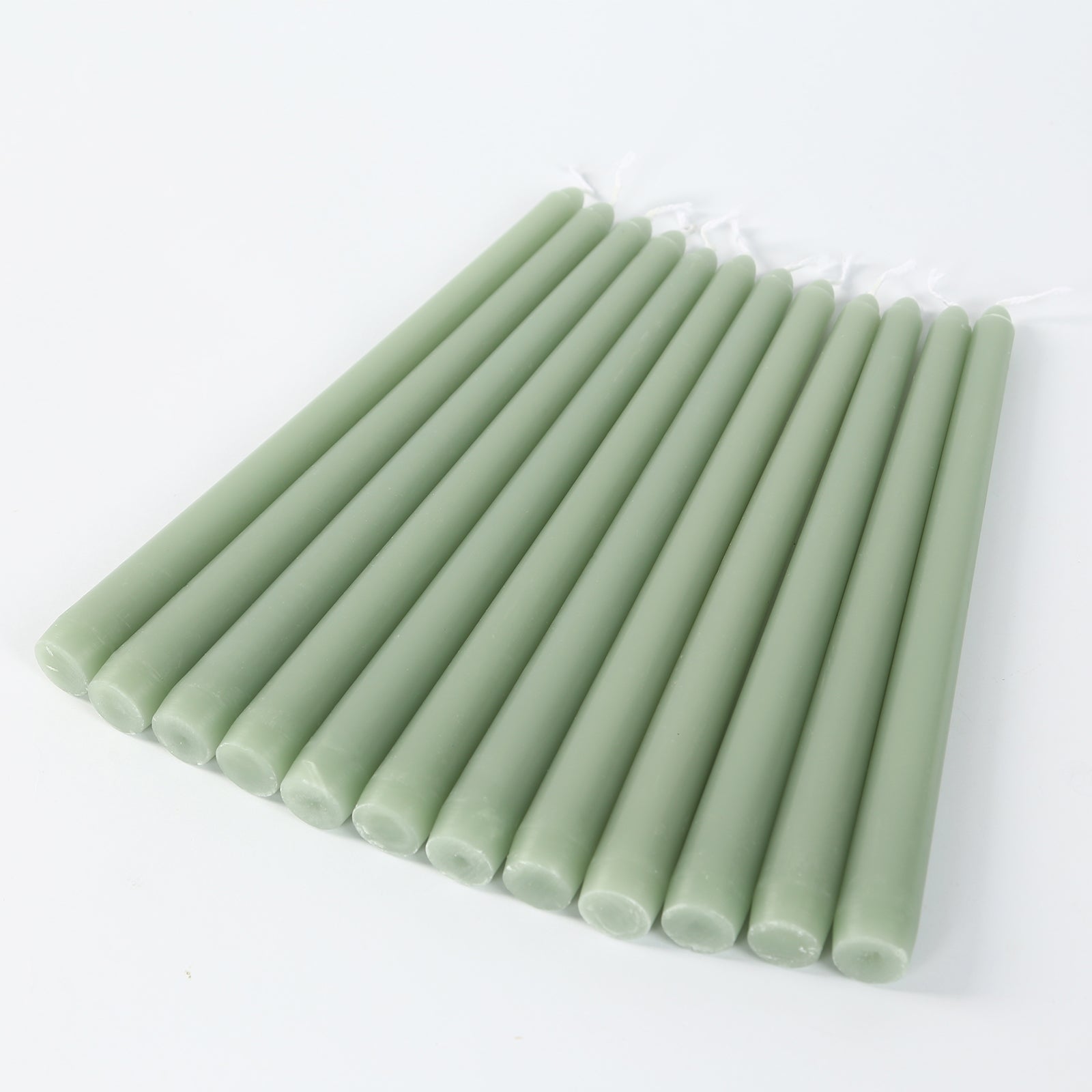 12-Pack Taper Candles Premium Wax Design Sage Green - Unscented Candles for Upscale Settings 10"