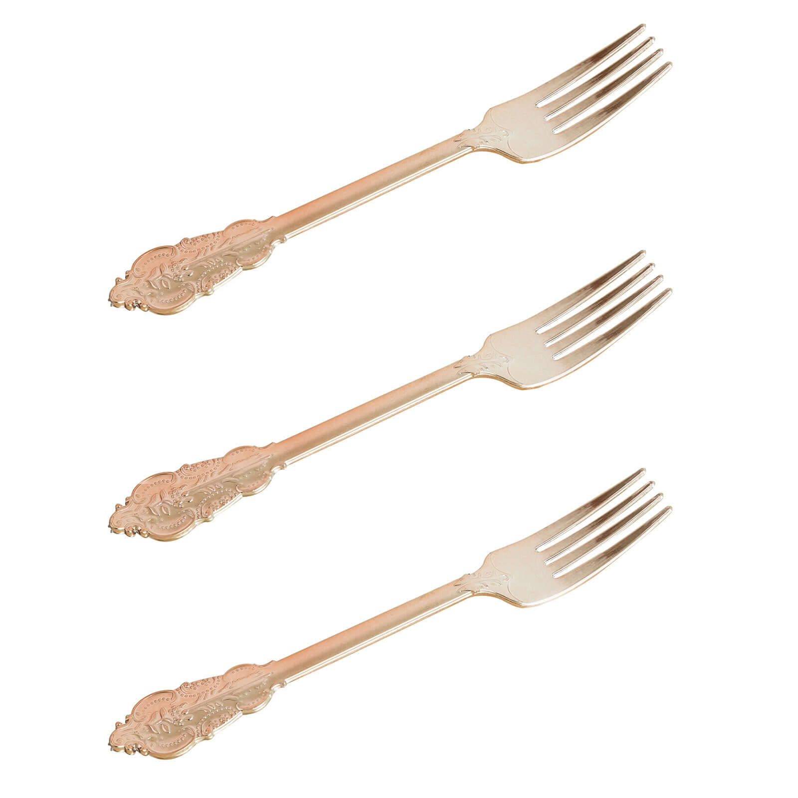 24 Pack Metallic Rose Gold 8" Baroque Style Heavy Duty Plastic Forks