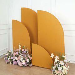 Set of 4 Matte Gold Spandex Half Moon Chiara Backdrop Stand Covers, Custom Fitted Wedding Arch Covers - 2.5ft,5ft,6ft,7ft