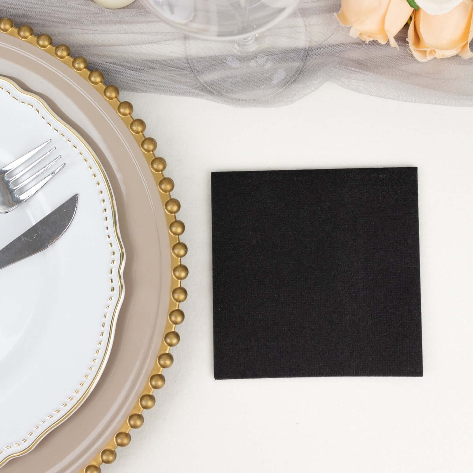 20-Pack Paper Linen-Like Cocktail Napkins Black - Disposable 5"x5" Airlaid Soft Napkins for Events