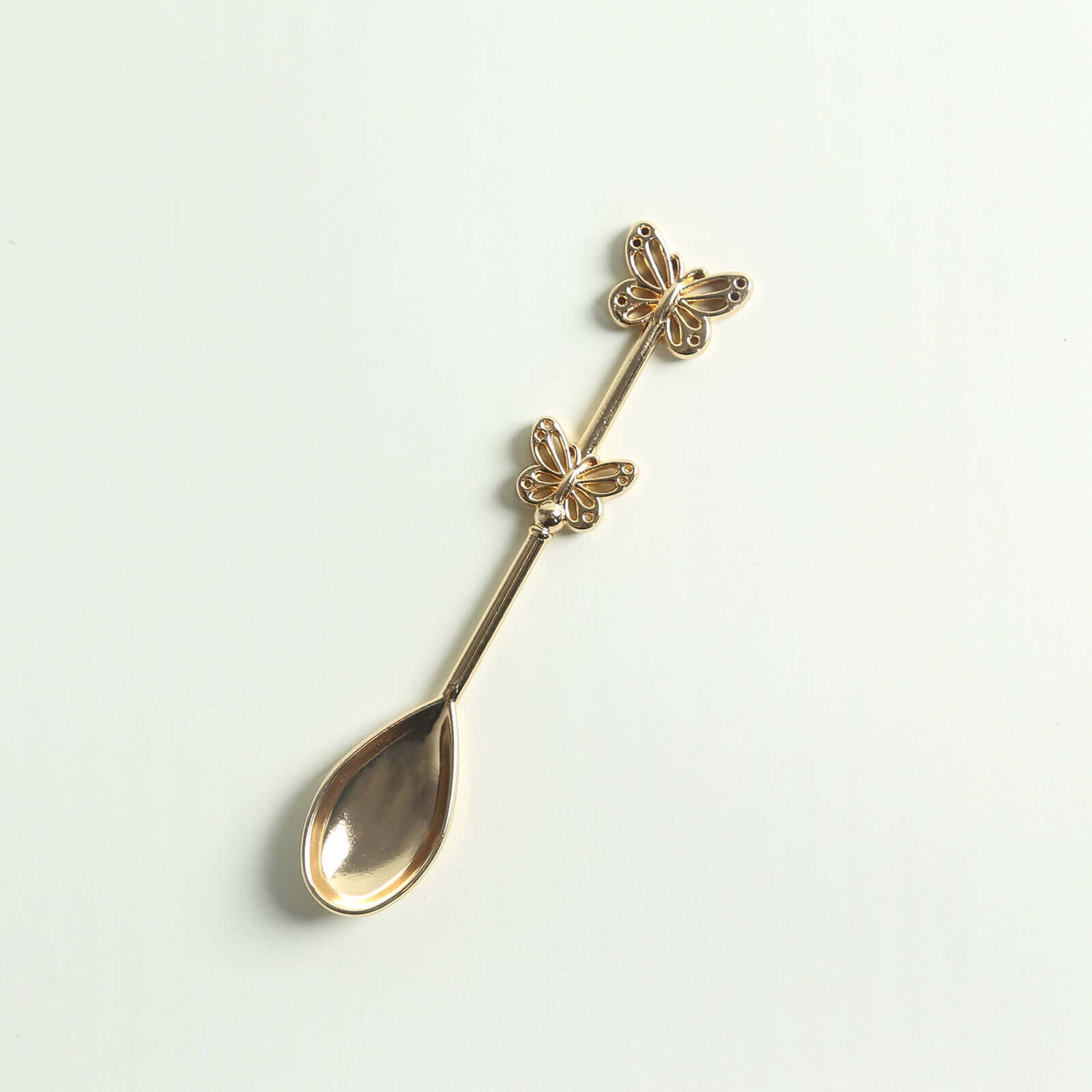 5 Pack Gold Metal Butterfly Handle Dessert Spoons in Clear Top Black Gift Box, Pre-Packed Mini Espresso Coffee Spoons Wedding Souvenir Gift with Thank You Tag and Ribbon - 4"