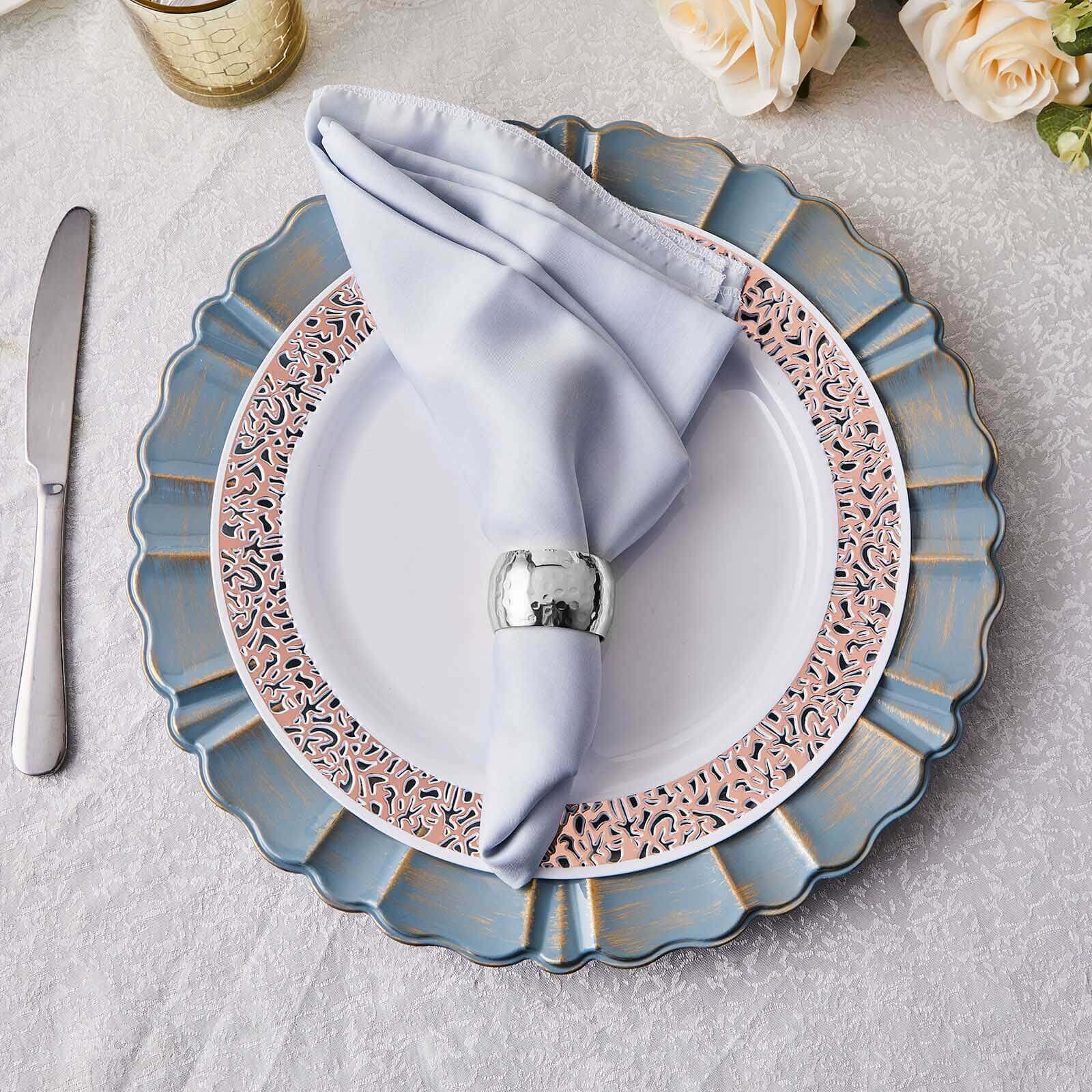 4 Pack Metallic Silver Hammered Pattern Metal Napkin Rings