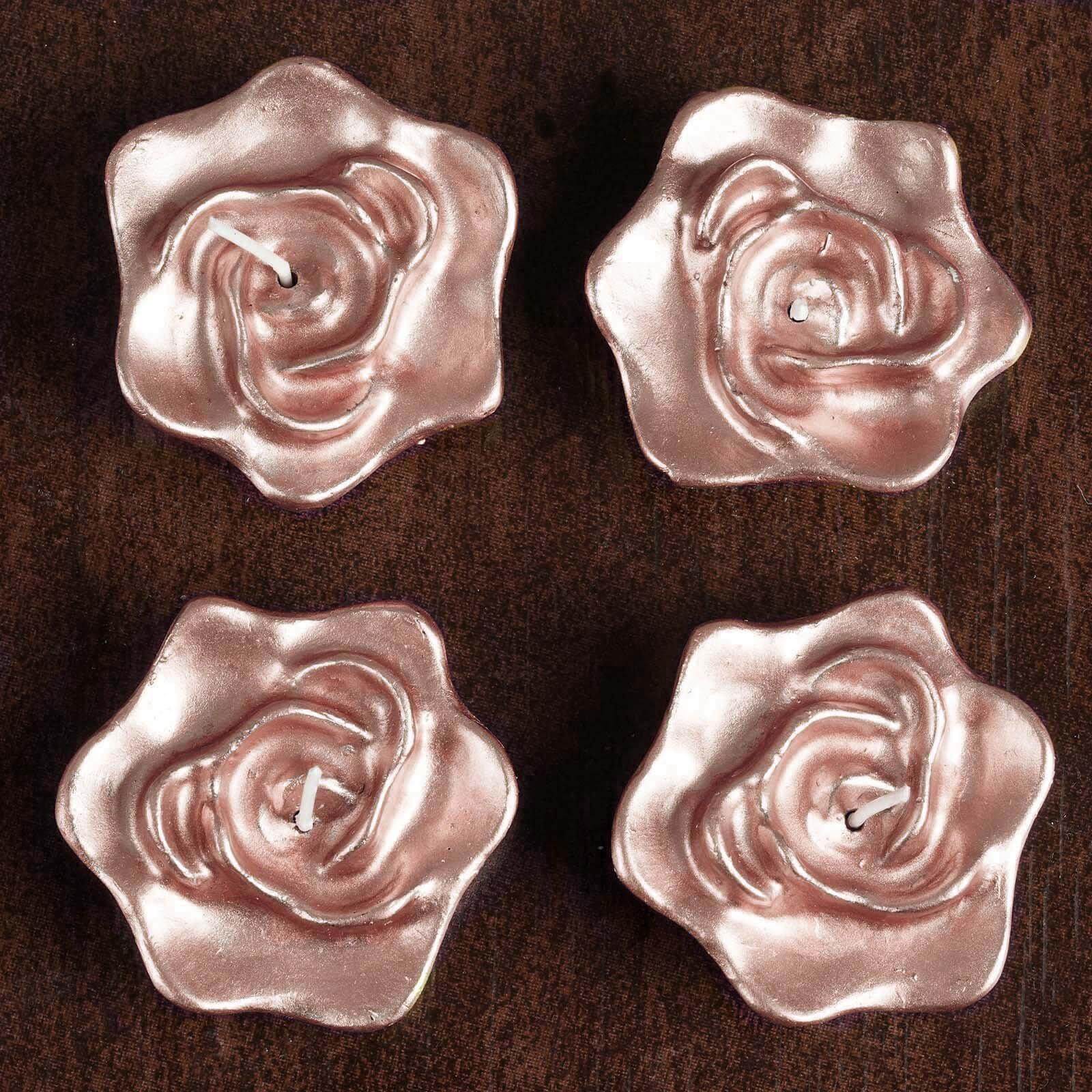 4-Pack Floating Candles Rose Flower Design Rose Gold - Wedding Vase Fillers for Events 2.5"